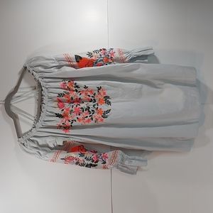 Free People Women's Light Gray Peasant Tunic with Embroidery szM